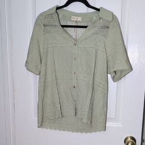 Light Green Crochet Button-Up Women's Top